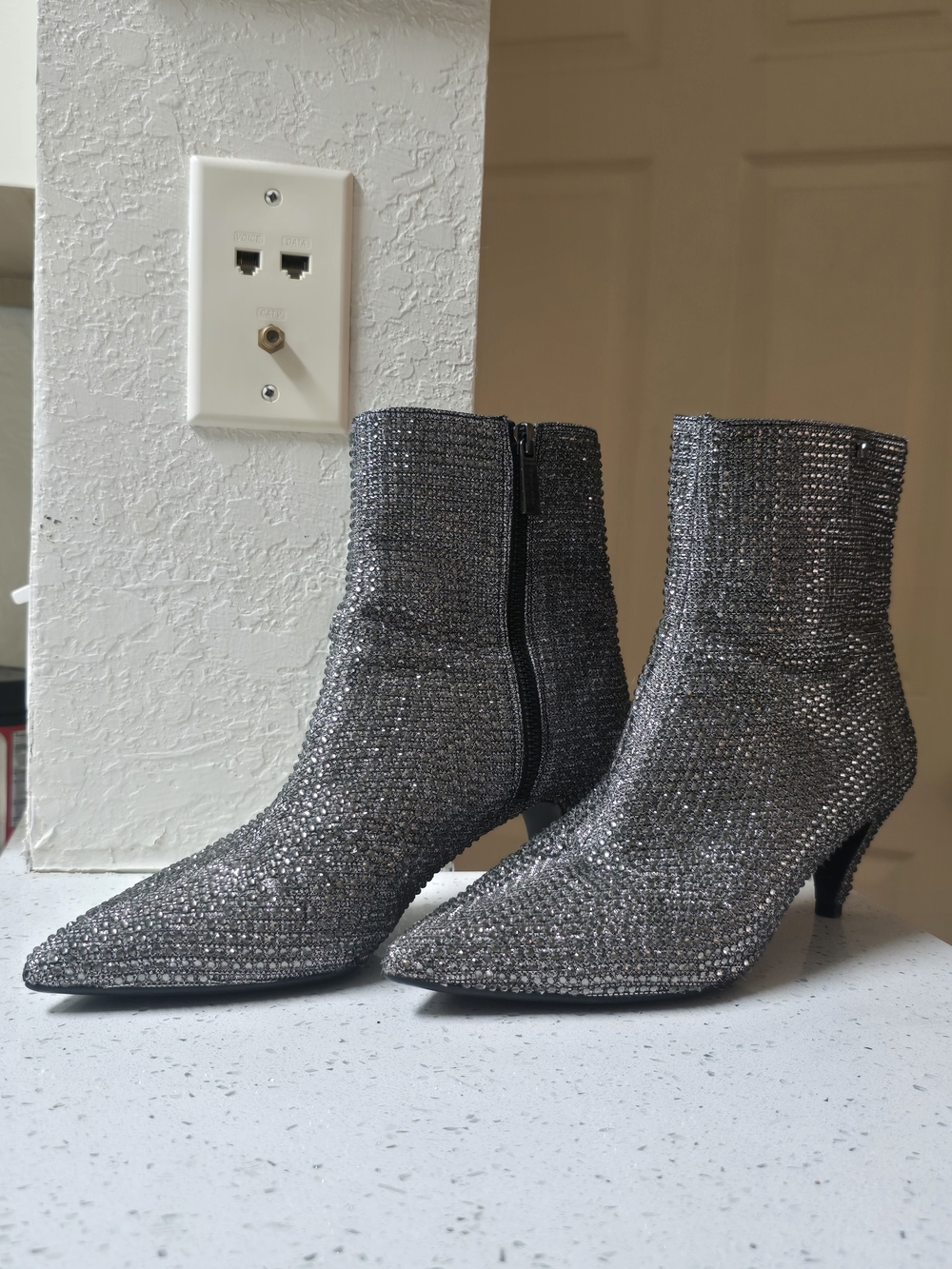 MICHAEL Michael Kors Silver Crystal-Embellished Pointed Ankle Boots